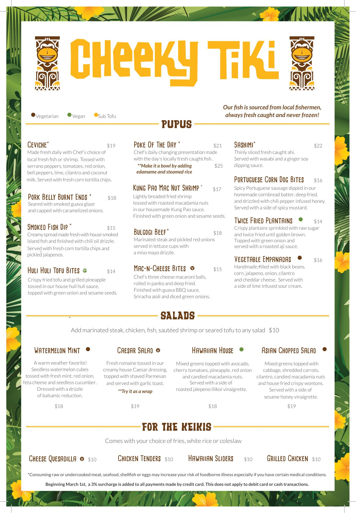 Cheeky Tiki menu — Pūpūs & Salads